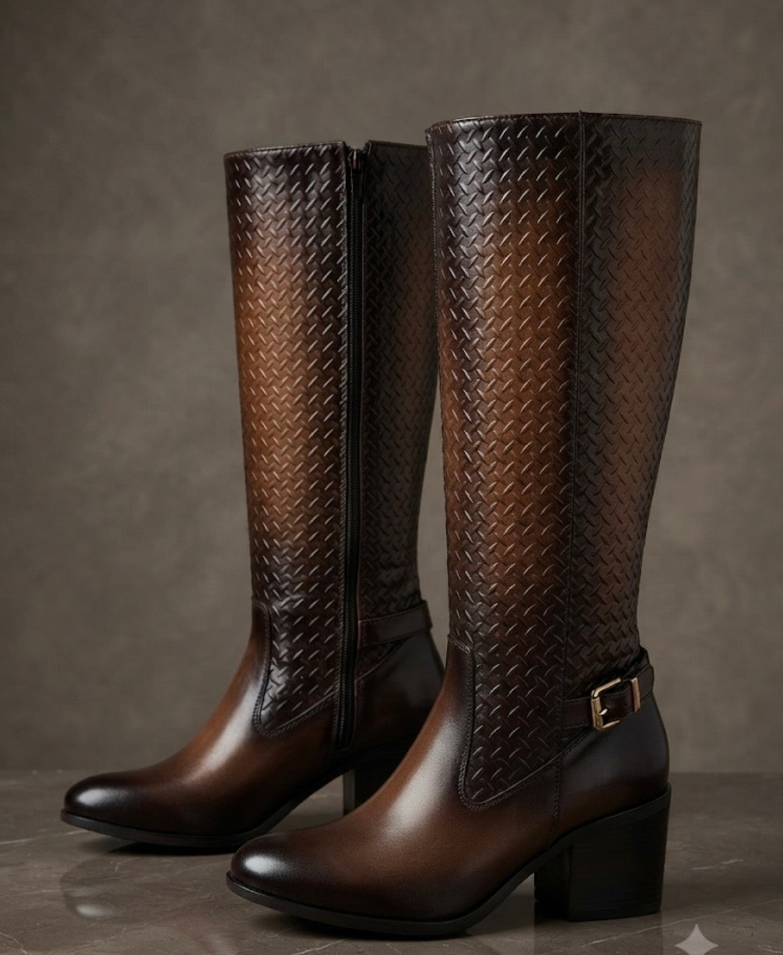 870L Bota larga grabada tacón 7 cm