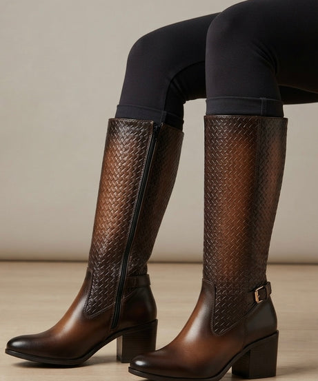 870L Bota larga grabada tacón 7 cm