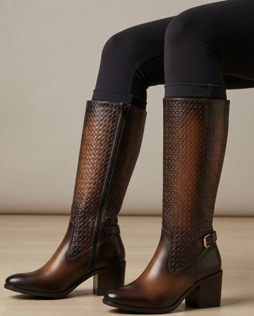 870L Bota larga grabada tacón 7 cm