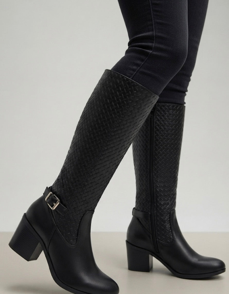 870L Bota larga grabada tacón 7 cm