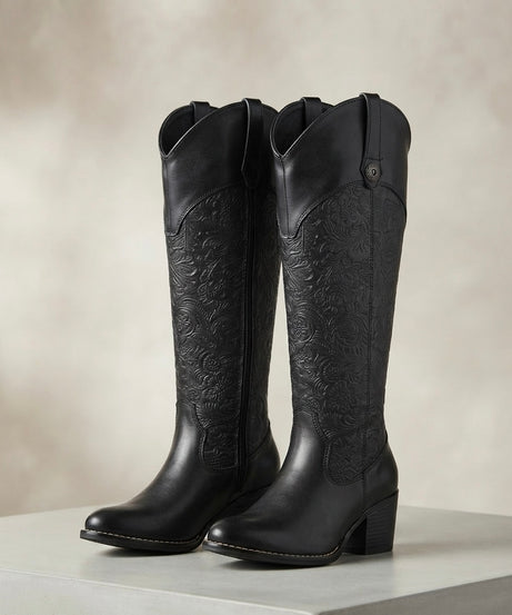 117L Bota vaquera con tubo grabado tubo ancho tacón 7cm