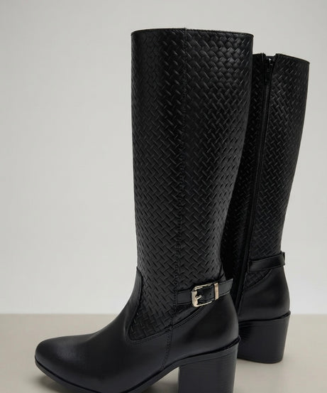 870L Bota larga grabada tacón 7 cm