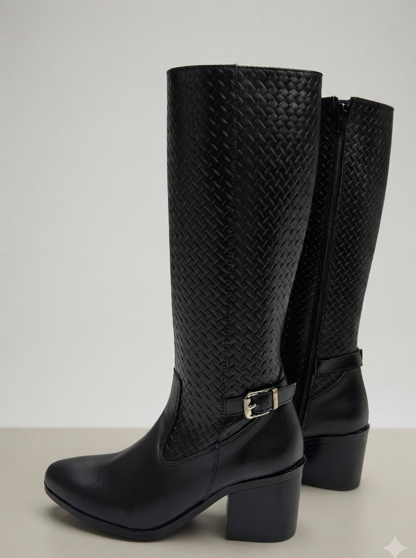 870L Bota larga grabada tacón 7 cm