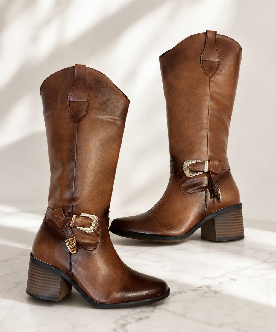 9865L Bota Vaquera con Hebilla tacón 7 cm